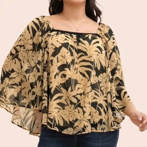 BloomChic Tan and Black Flutter Sleeve Blouse Size 26W ❤️